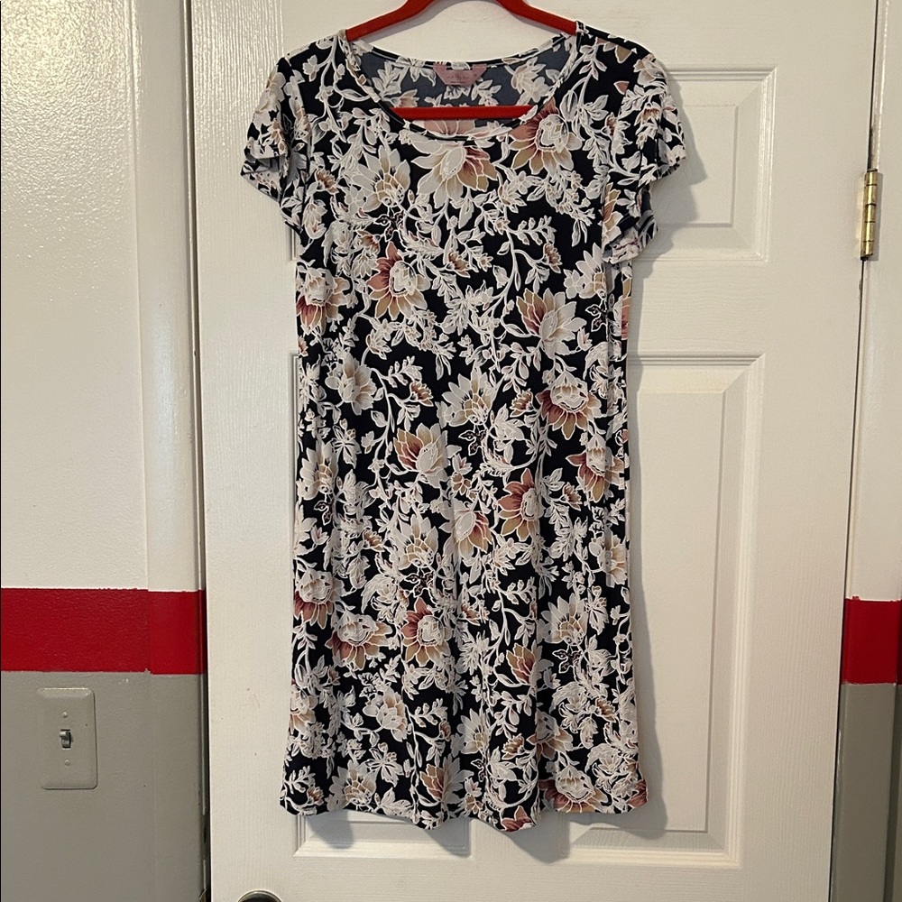 SJS Midnight Blue and Ivory Floral Dress